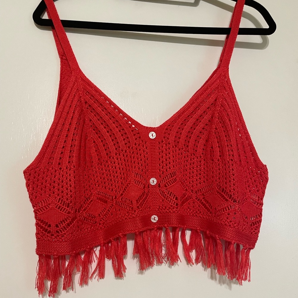 NWOT Orangey red crocheted crop top